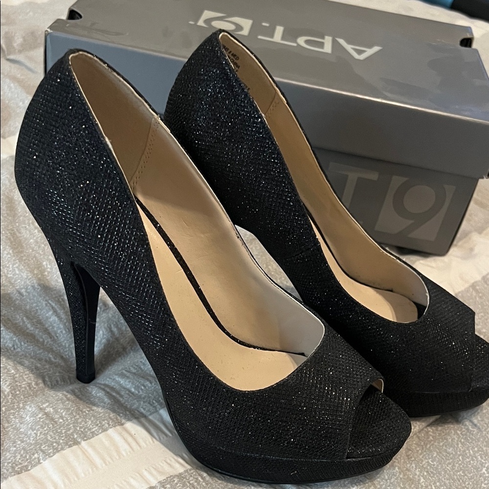 Apt. 9 Black Glitter Peep-Toe Heels